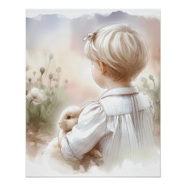 Little Girl Holding a Bunny Poster (Vorderseite)
