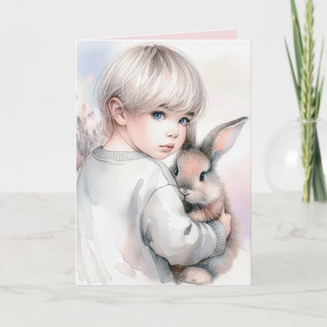 Little Girl Holding a Pet Bunny Karte (Vorderseite)