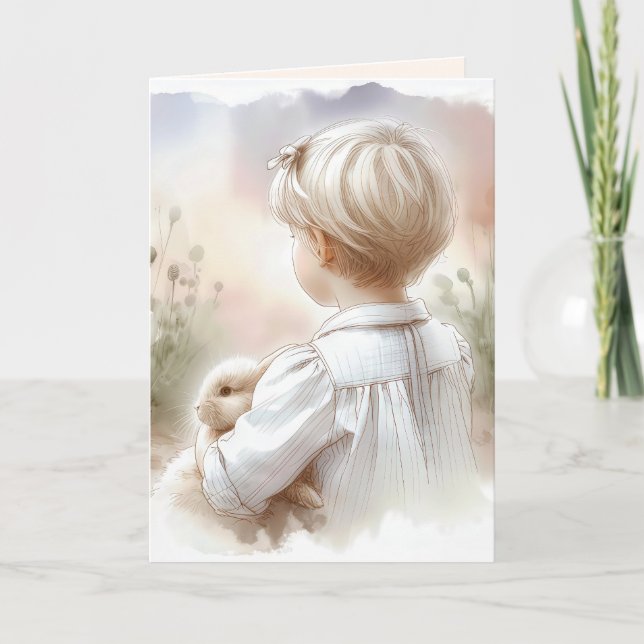 Little Girl Holding a Pet Bunny Karte (Vorderseite)