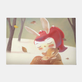 Little Girl Hugging Deer Fußmatte