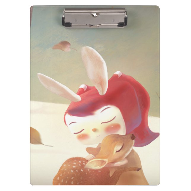 Little Girl Hugging Deer Klemmbrett (Vorderseite)