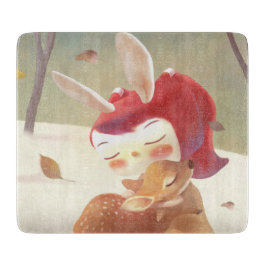 Little Girl Hugging Deer Schneidebrett