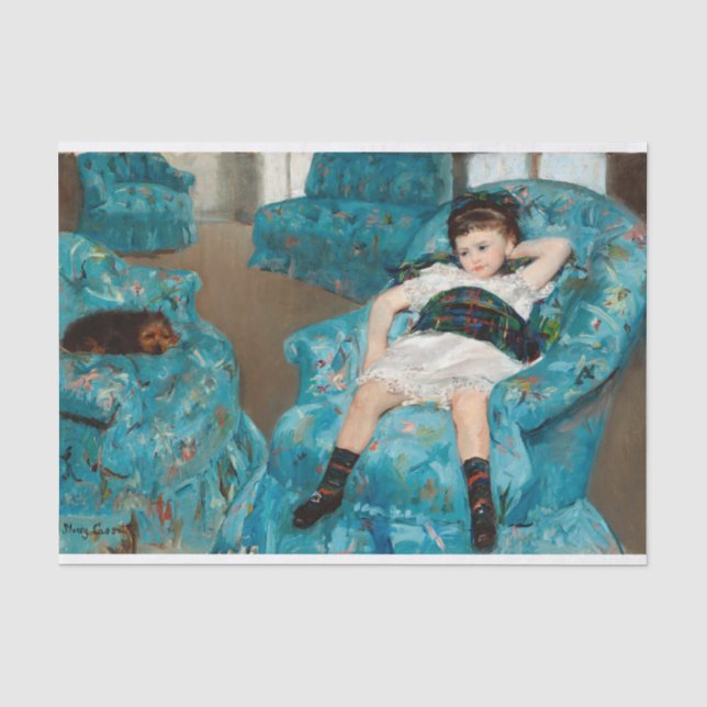 Little Girl in einem blauen Sessel von Mary Cassat Seidenpapier (Vorderseite)