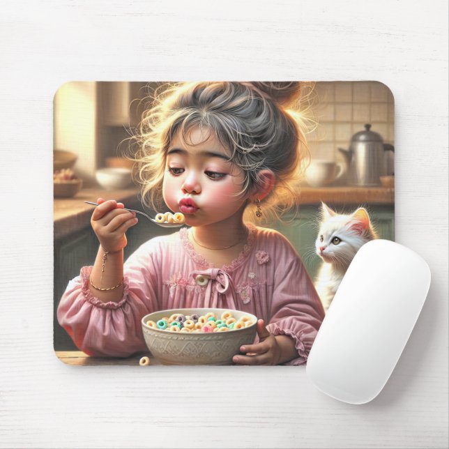 Little Girl isst Getreide Mousepad (Mit Mouse)