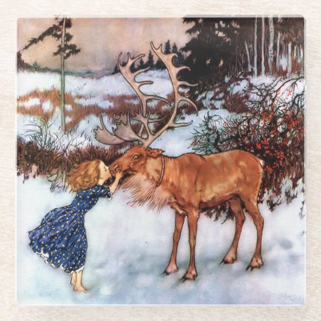 Little Girl Kissing Moose Glasuntersetzer (Vorderseite)