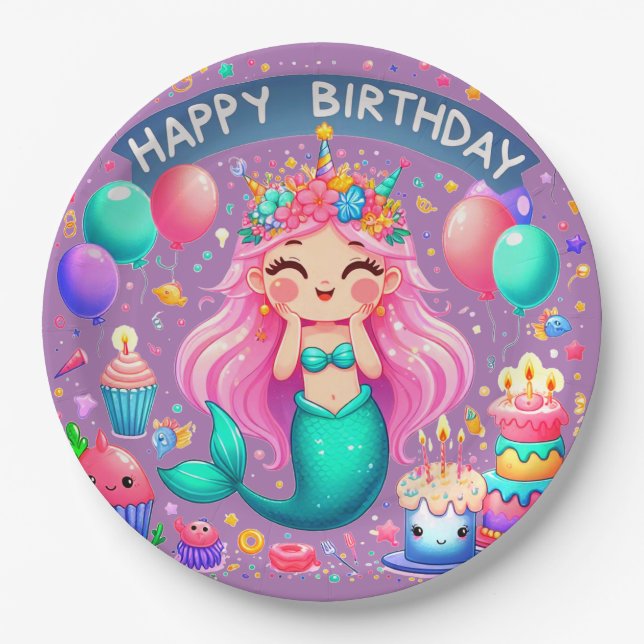 Little Girl Mermaid Birthday Party Teller (Vorderseite)