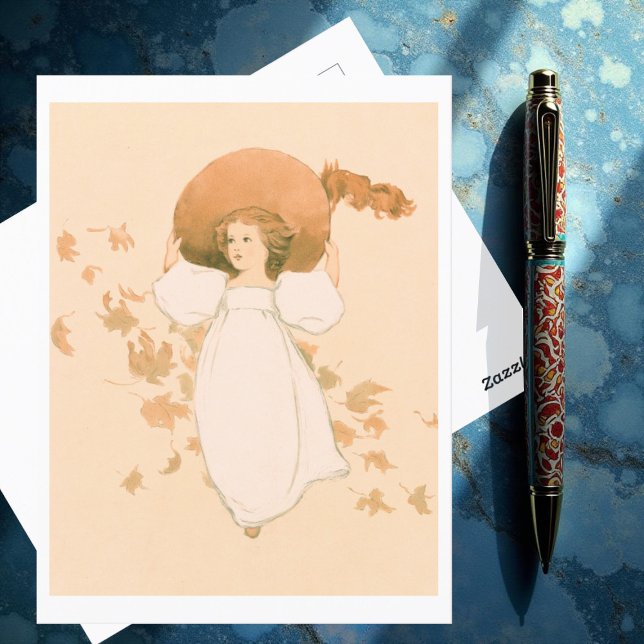 Little Girl mit Blätter (ca. 1861-1897) Postkarte (Von Creator hochgeladen)