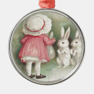 Little Girl Oaster Bunny Rabbit Silbernes Ornament