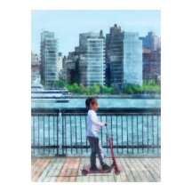 Little Girl on Scooter von Manhattan Skyline