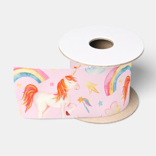 Little Girl Pink Unicorn Muster glücklich Geburtst Satinband
