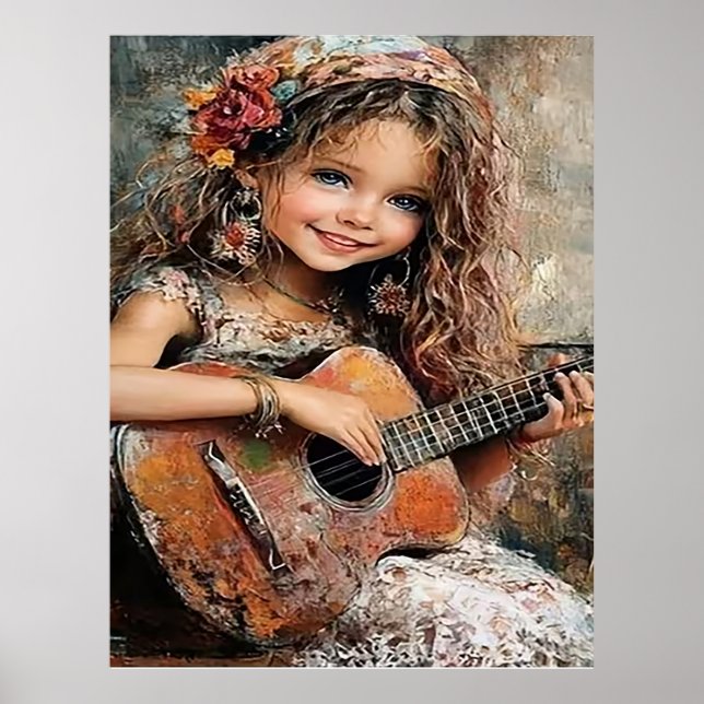 Little Girl Playing Guitar Poster (Vorne)