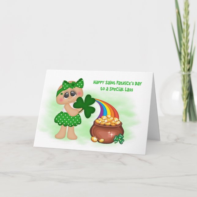 Little Girl, Pot of Gold, Rainbow, Saint Patrick's Karte (Vorderseite)
