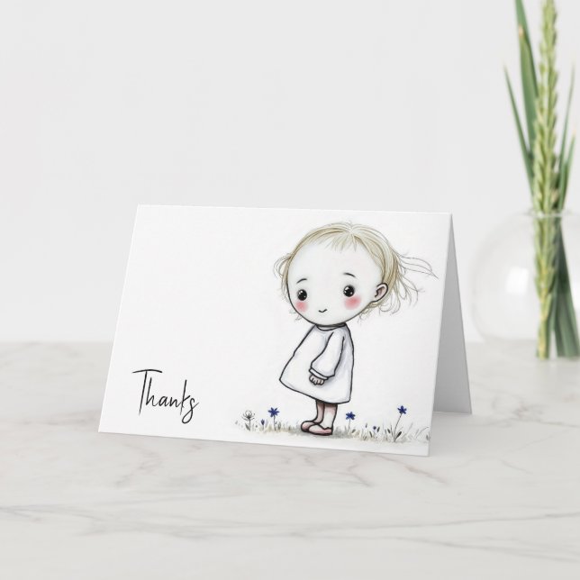 Little Girl Sketch Vielen Dank Karte (Vorderseite)