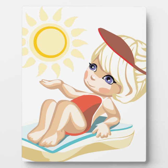 Little girl sunbathing on the beach fotoplatte (Vorderseite)