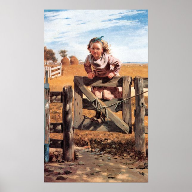 Little Girl Swinging on a Gate John George Brown Poster (Vorne)