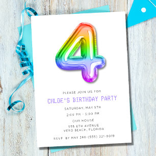 Little Girls 4th Birthday Balloon Party Einladung