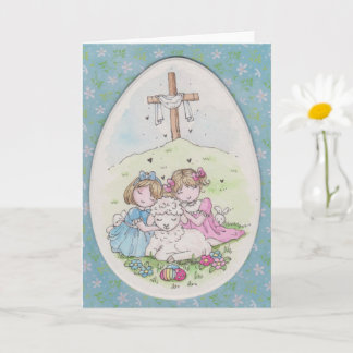 Little Girls and Little Lamb on Easter Morning Karte