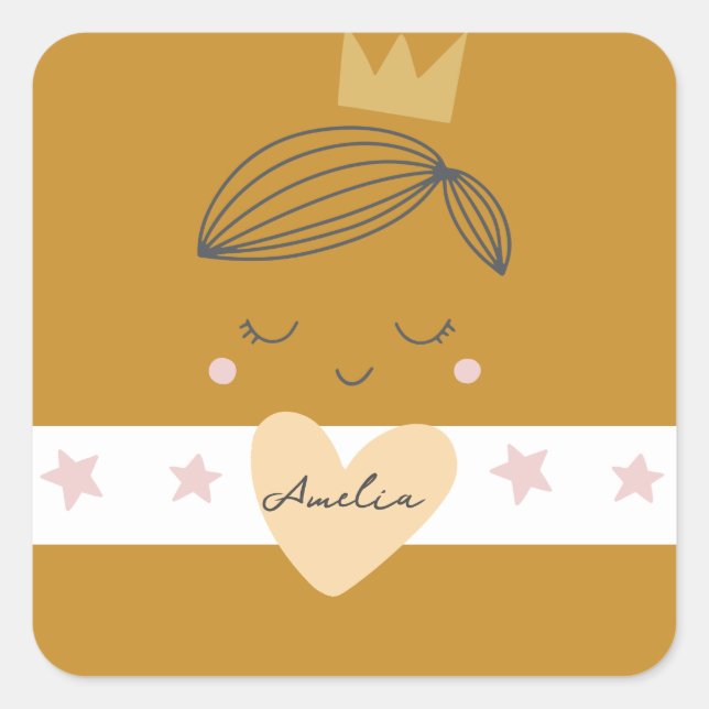 Little Girls Boho Princess Quadratischer Aufkleber (Vorderseite)