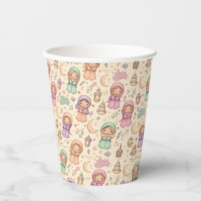 Little Girls Colourful Eid Mubarak Paper Cups Pappbecher (Vorderseite)