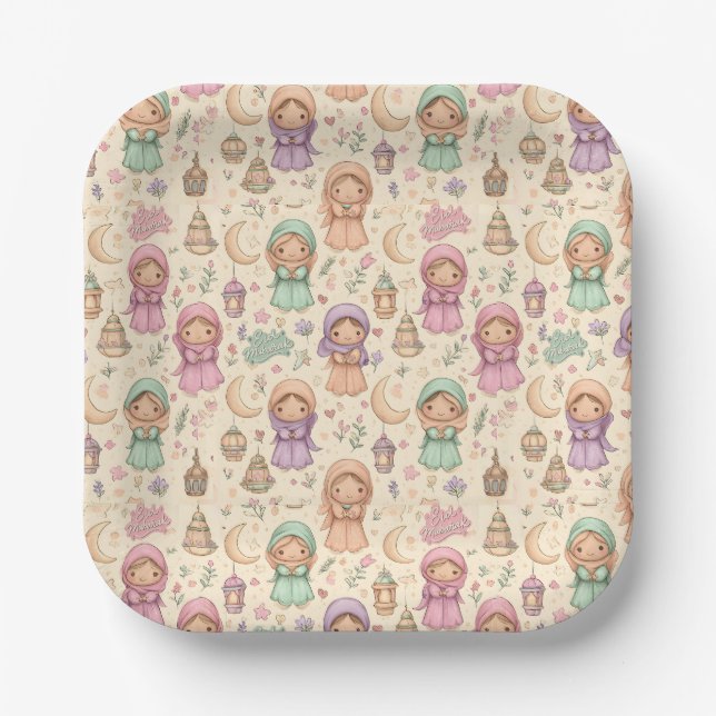 Little Girls Colourful Eid Mubarak Paper Plates Pappteller (Vorderseite)