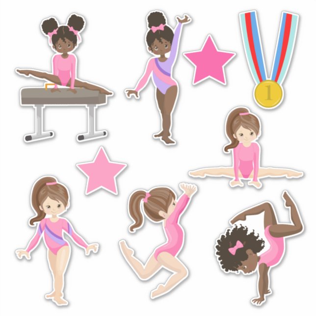 Little Girls Pink Gymnastik Kontrast Aufkleber (Vorderseite)