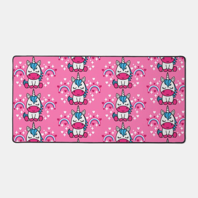 Little Girls Pink Unicorn Pony Schreibtischunterlage (Vorderseite)