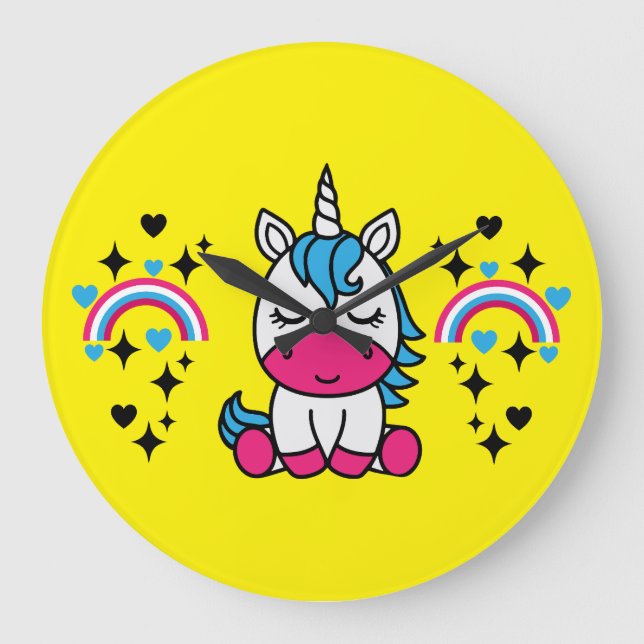 Little Girls Unicorn Pony Große Wanduhr (Vorderseite)