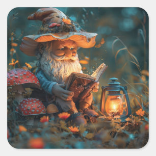 Little Gnome lesen ein Buch Quadratischer Aufkleber