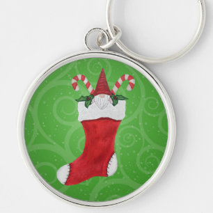 Little Gnome Red Hat White Beard Stocking Green Schlüsselanhänger