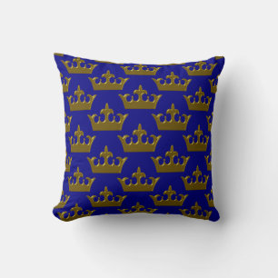 Little Gold Crown-BLUE Square Throw Kissen