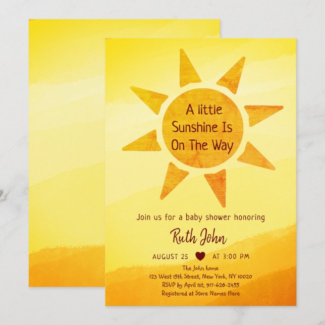 Little Gold Sunshine Modern Boho Baby Shower Invi Einladung (Vorne/Hinten)