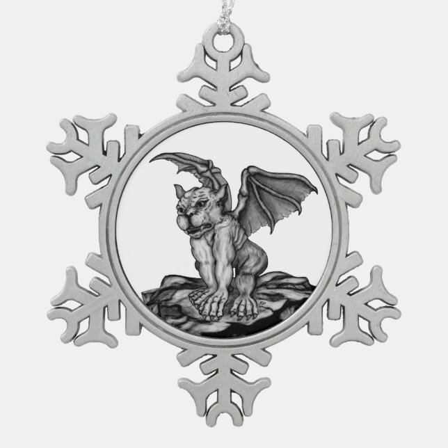 Little Golem Gargoyle Schneeflocken Zinn-Ornament (Vorderseite)