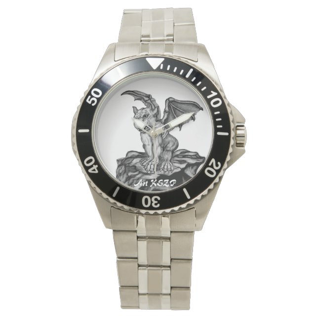Little Golem Gargoyle, Schwarzweiß-Design Armbanduhr (Vorderseite)