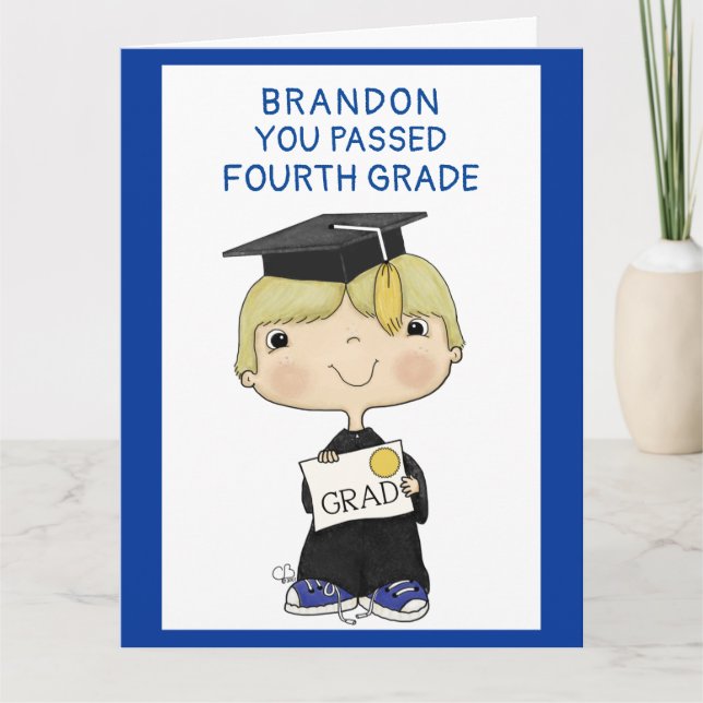 Little Graduate Boy Blond Hair Big Karte (Vorderseite)