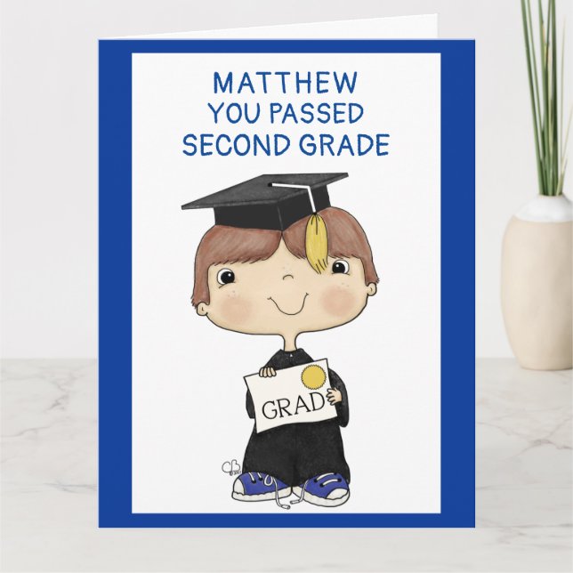 Little Graduate Boy Brown Hair Big Karte (Vorderseite)