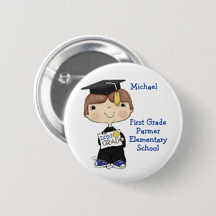 Little Graduate Boy Brown Hair Button