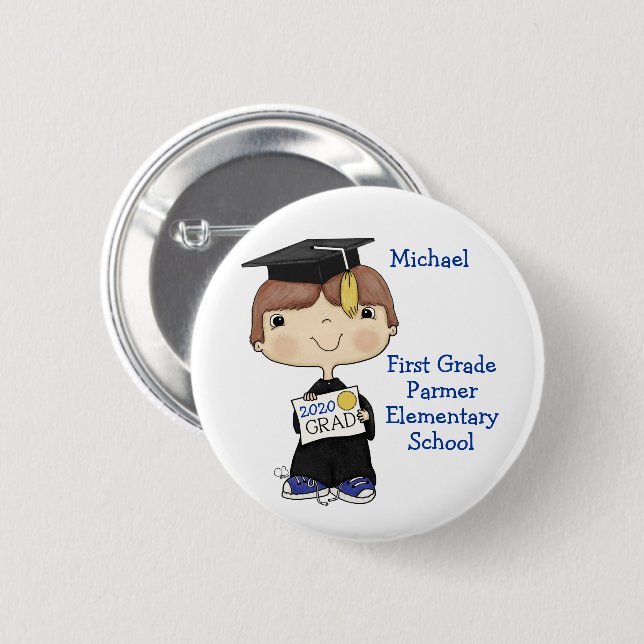 Little Graduate Boy Brown Hair Button (Vorne & Hinten)