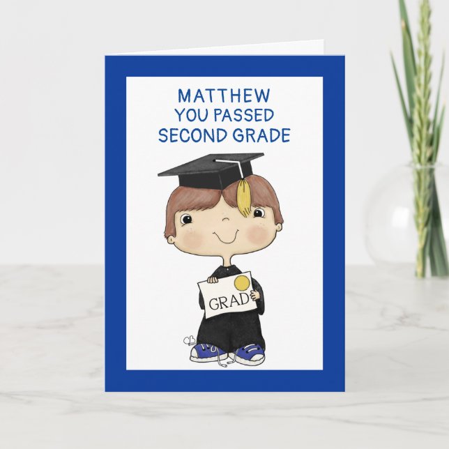 Little Graduate Boy Brown Hair Karte (Vorderseite)