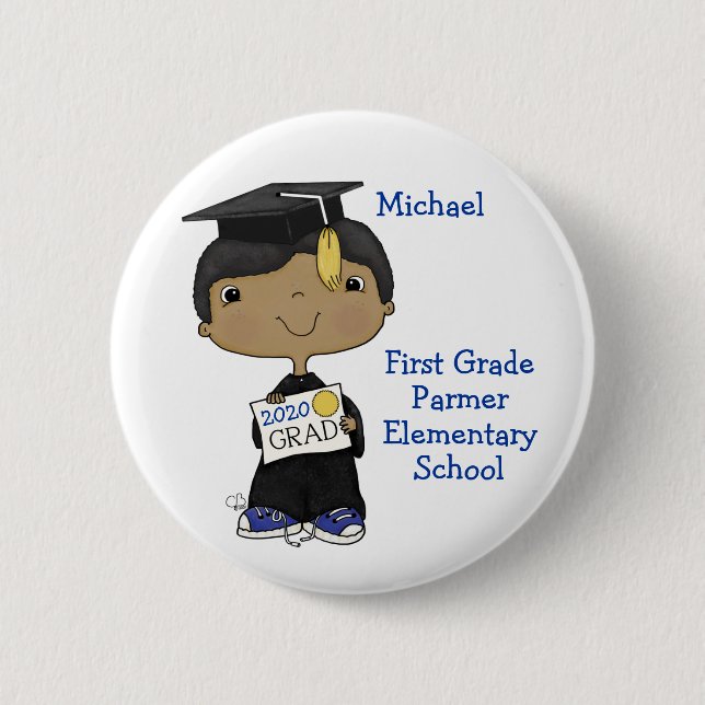 Little Graduate Boy Dark Skin Button (Vorderseite)