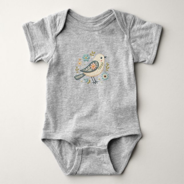 Little Green Bird Floral Baby Bodysuit Strampler (Vorderseite)