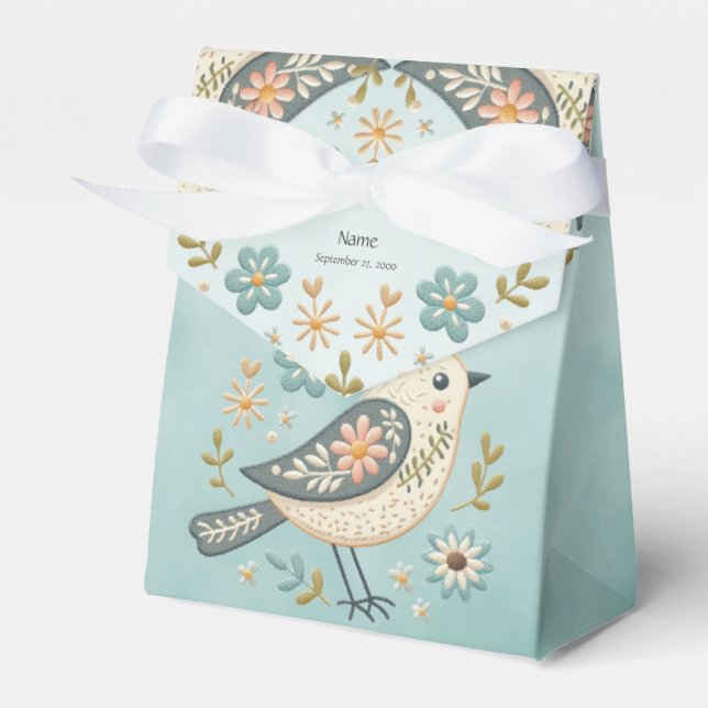 Little Green Bird Floral Bevorzugung Box Geschenkschachtel (Vorderseite)