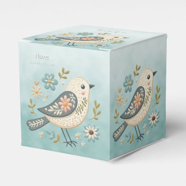 Little Green Bird Floral Bevorzugung Box Geschenkschachtel (Vorderseite)