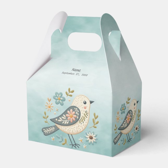 Little Green Bird Floral Bevorzugung Box Geschenkschachtel (Vorderseite)