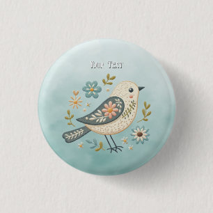Little Green Bird Floral Button