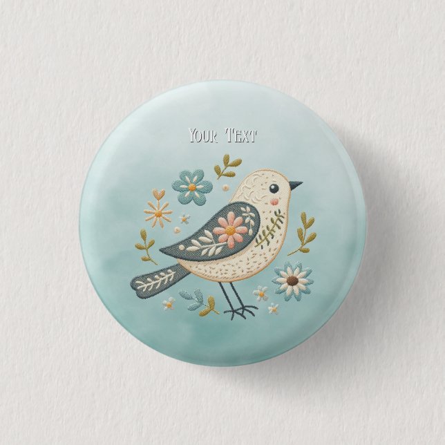 Little Green Bird Floral Button (Vorderseite)