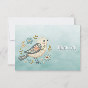 Little Green Bird Floral Carte de remerciements