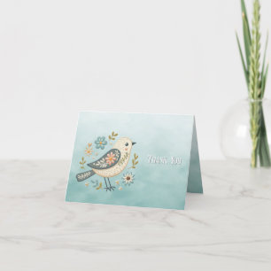 Little Green Bird Floral Carte de remerciements