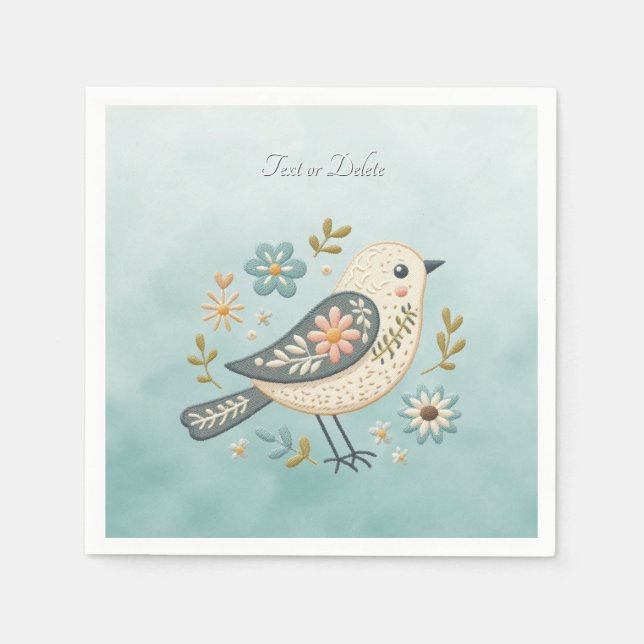 Little Green Bird Floral Napkins Serviette (Vorderseite)