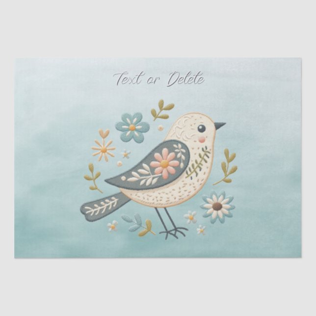 Little Green Bird Floral Tissue Paper Seidenpapier (Vorderseite)