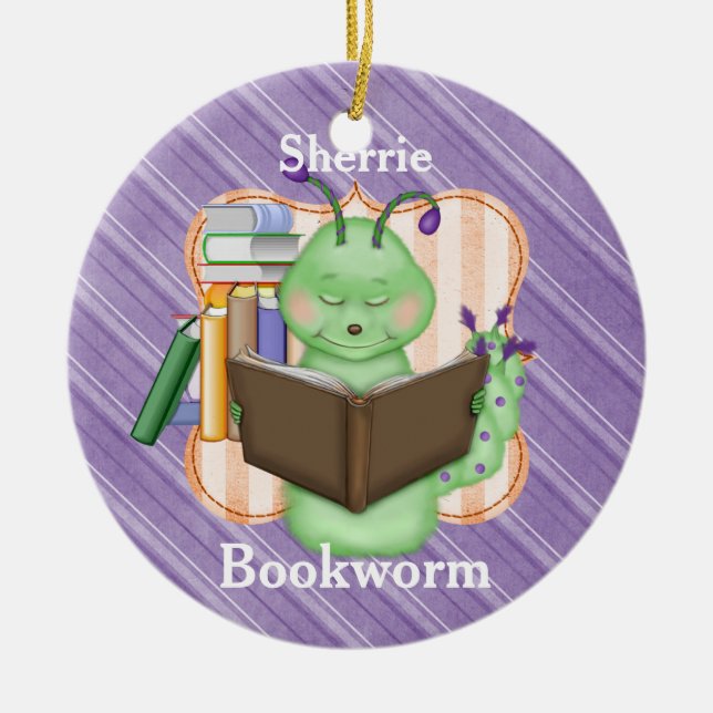 Little Green Bookworm Keramik Ornament (Vorne)